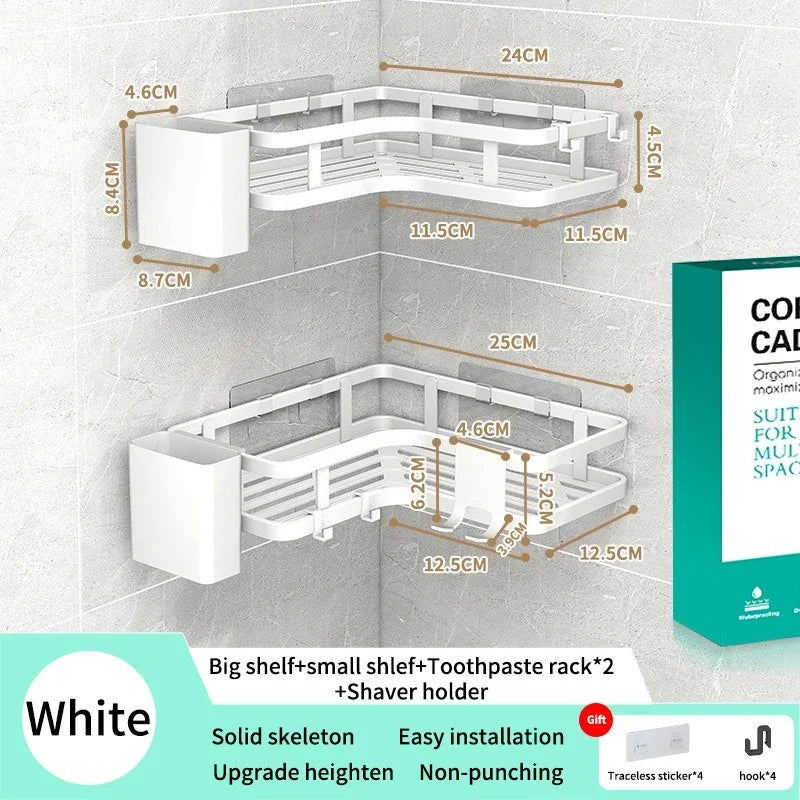 Six Piece Double Layer Aluminum Corner Shelf No Drilling Wall Mounted Organizer