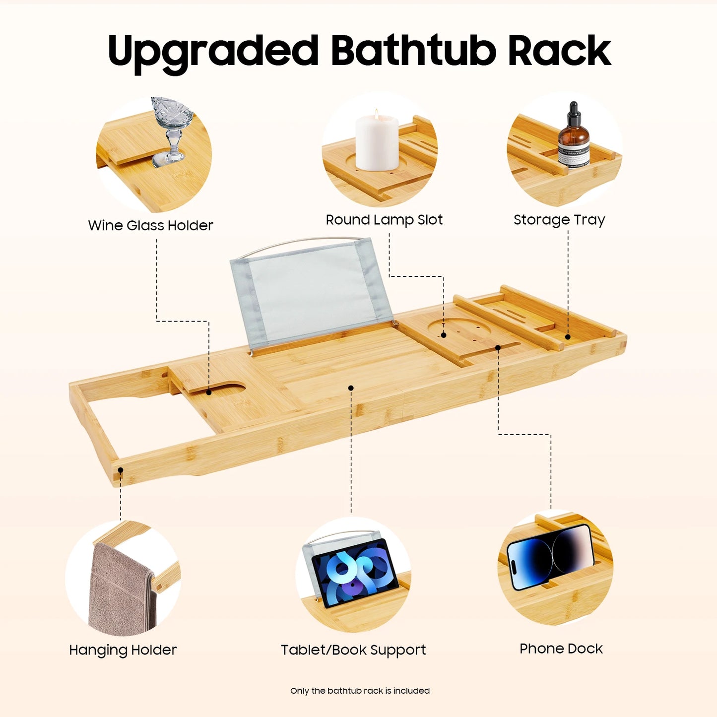 Bymaocar Bamboo Bathtub Tray Expandable Bath Organizer With Tablet Holder