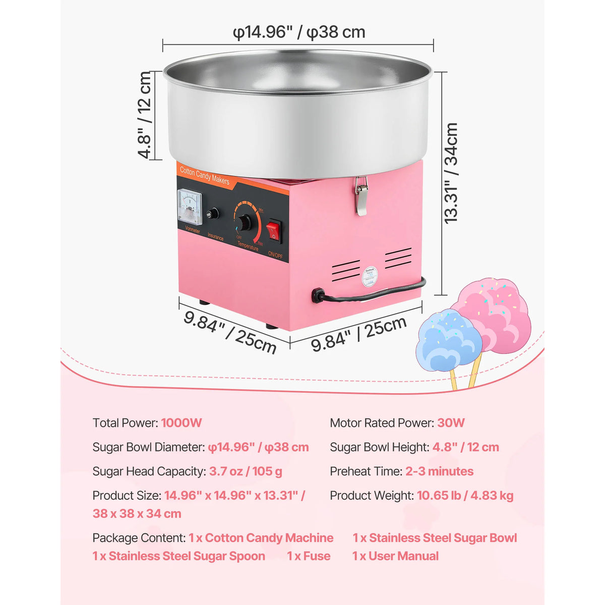 SucceBuy Commercial Cotton Candy Machine Electric Floss Maker for Parties