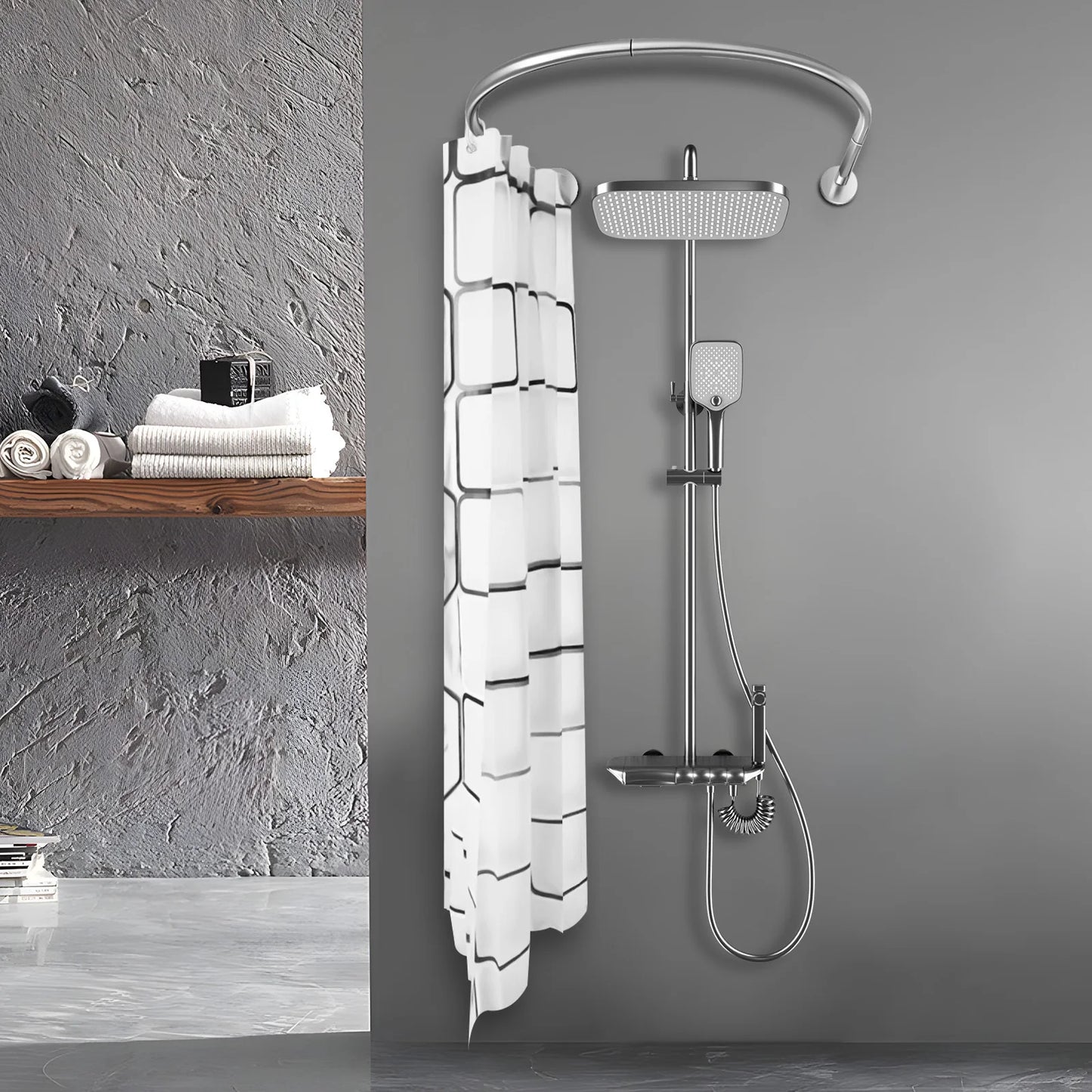 Extendable U Shaped Shower Curtain Rod Set Punch Free Bathroom