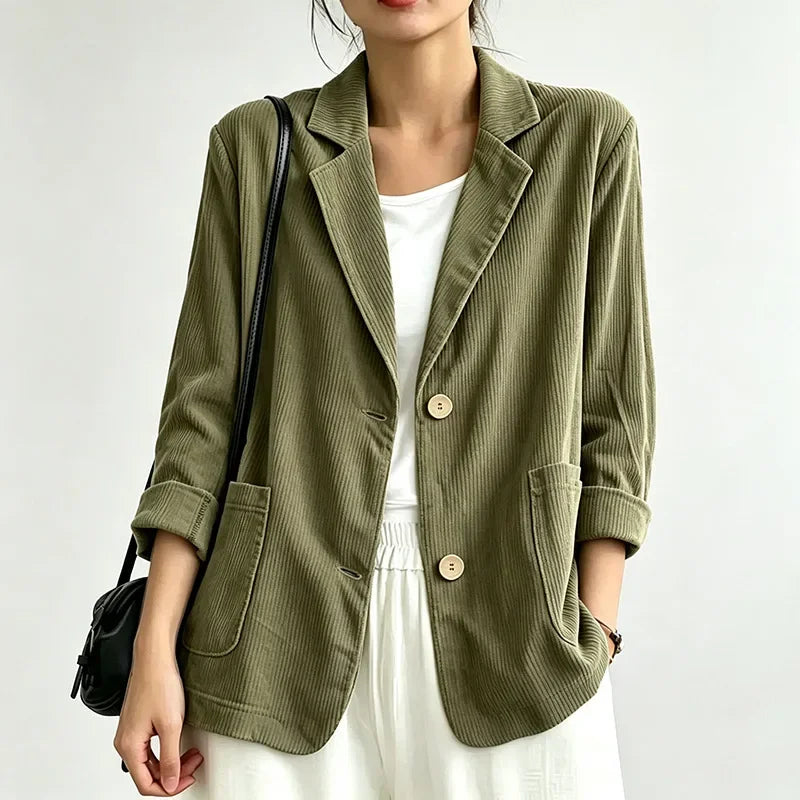 Women's Vintage Casual Single Breasted Cotton Blend Jacket