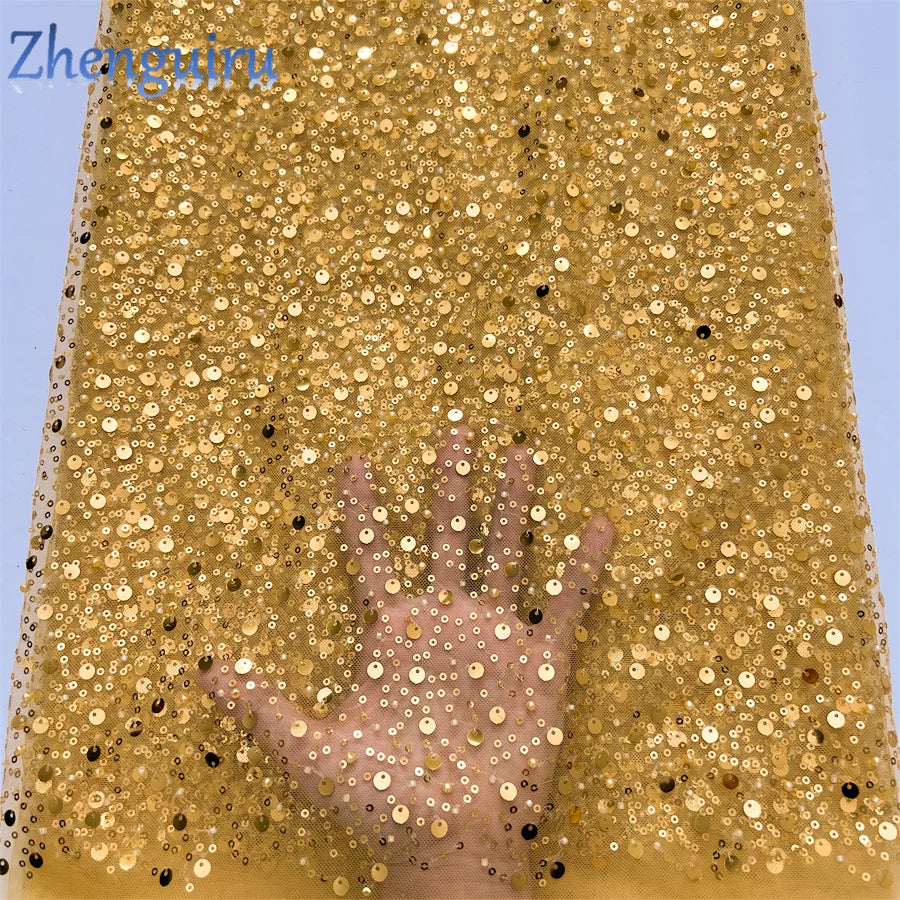 Zhenguiru Heavy Silver Sequin French Tulle Lace Fabric