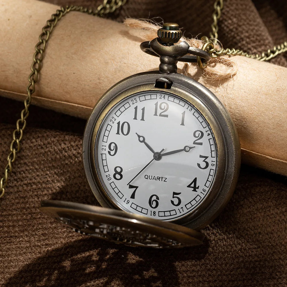 Antique Steampunk Arabic Numerals Quartz Pocket Watch Necklace Pendant Unisex
