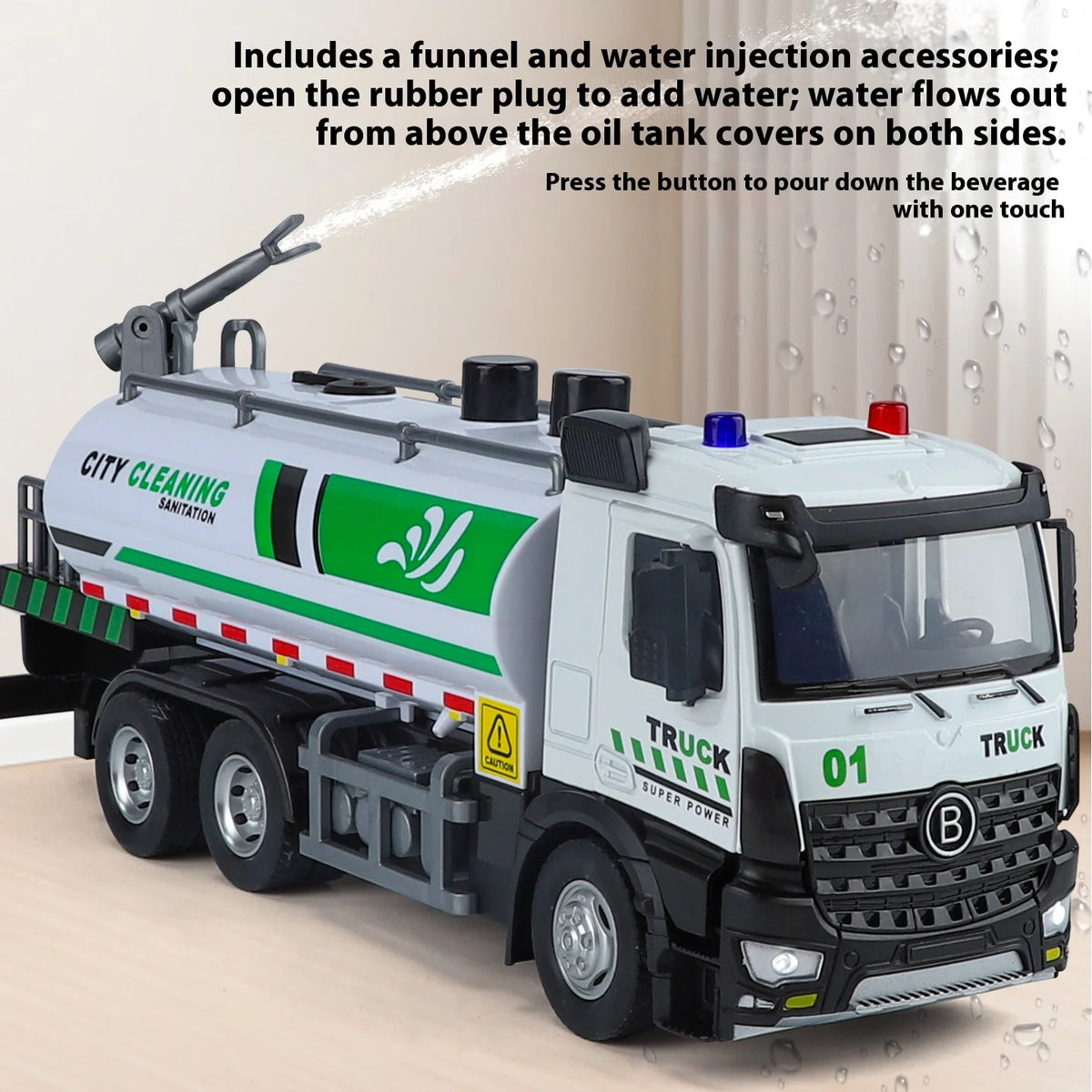 Diecast City Sprinkler Truck Toy With Sound And Lights