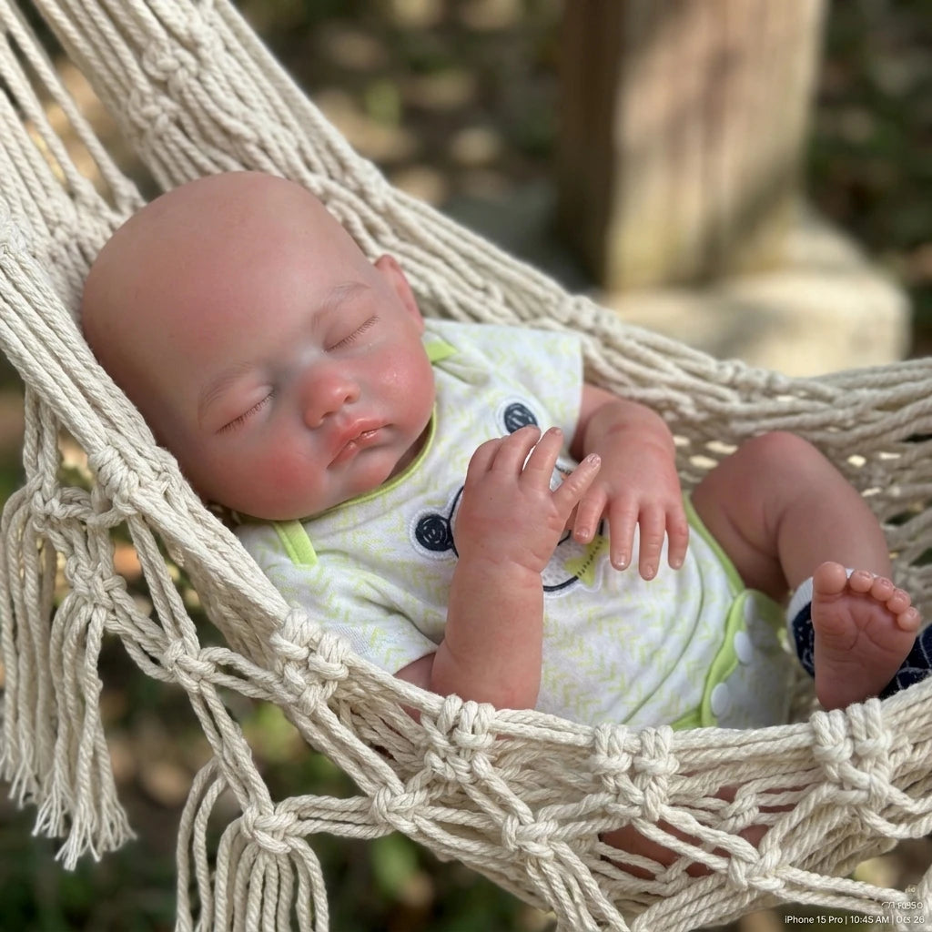 18 Inch Full Body Silicone Reborn Doll Bald Sleeping Closed Eyes Lifelike Newborn Hand Painted Waterproof Collectible Art Ornament for Holiday and Birthday Gifts