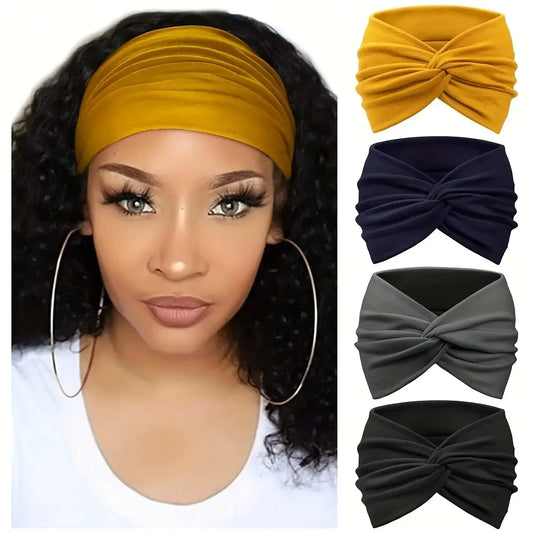 4 Pack Turban Headbands for Women Wide Vintage Head Wraps Knotted Cute Hair Band Accessories