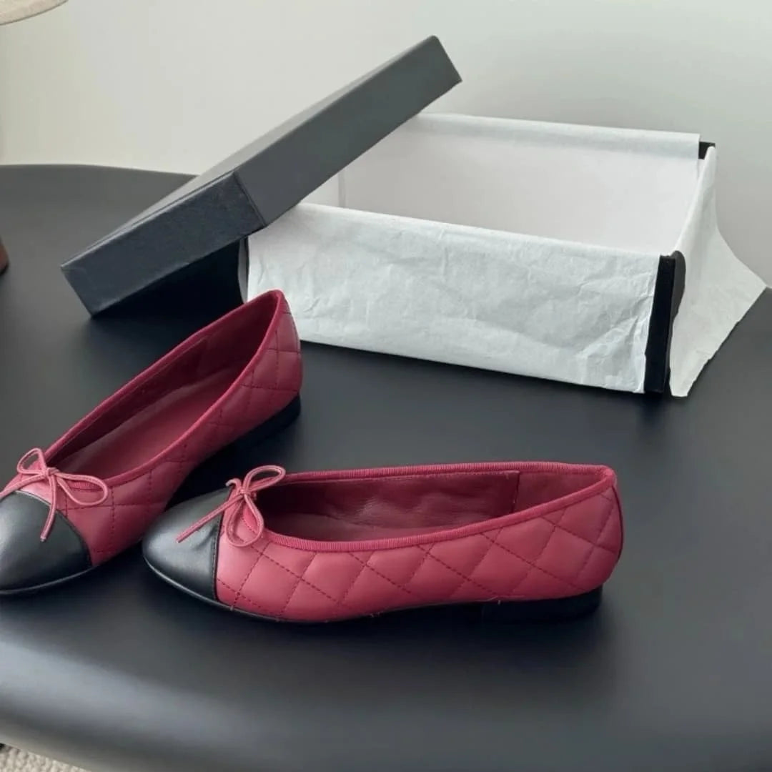Women's Genuine Leather Ballet Flats With Bow Detail