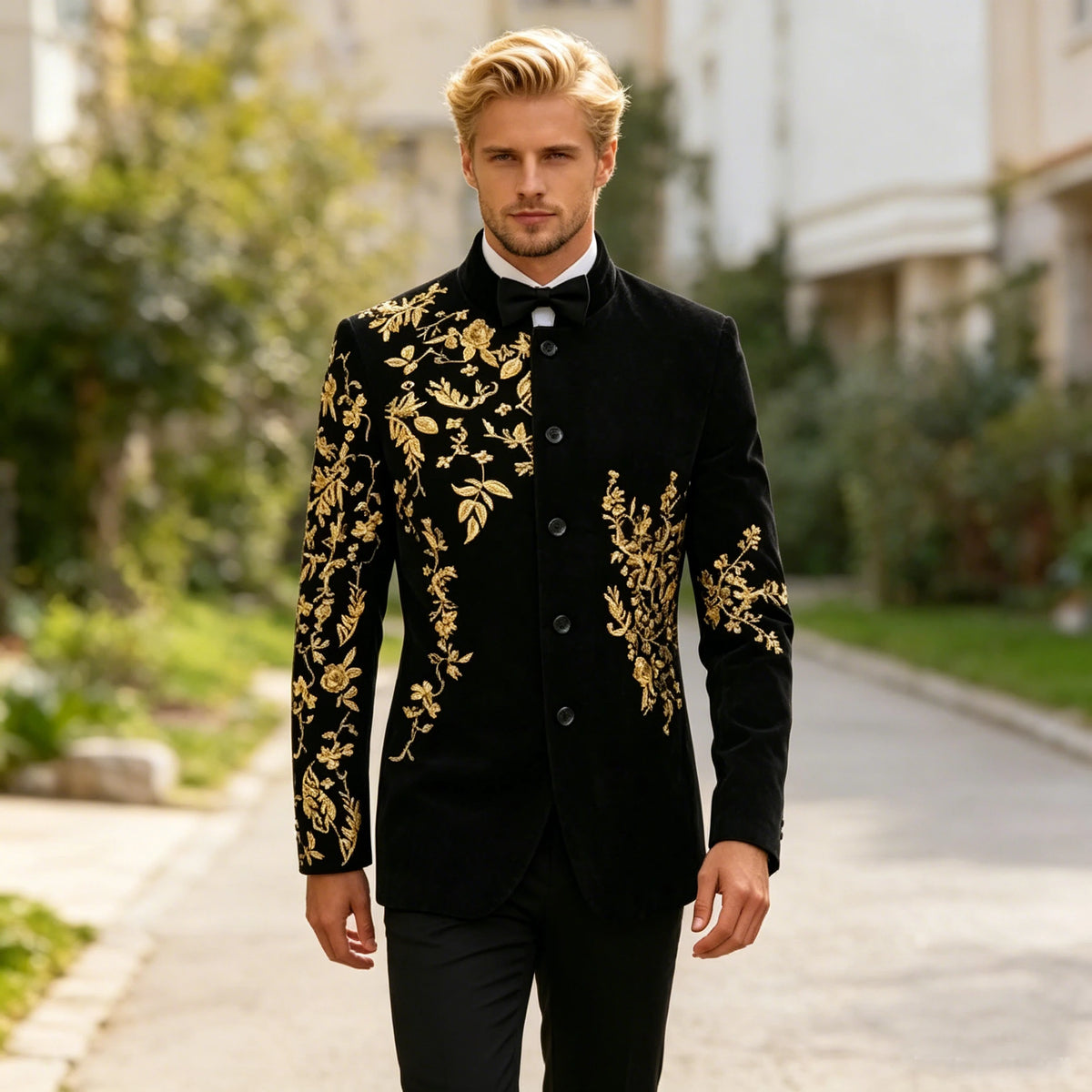Men's Velvet Blazer With Floral Embroidery For Weddings And Parties