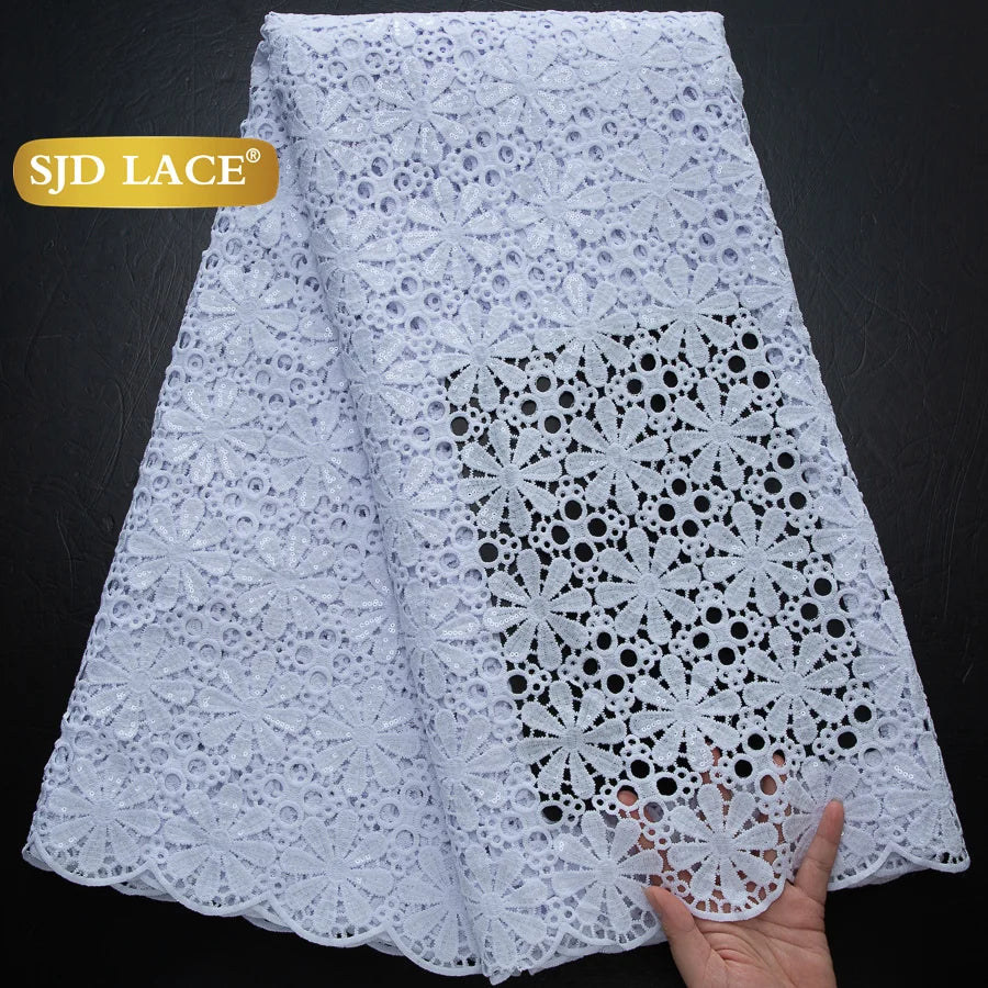 SJD Lace African Sequins Guipure Cord Lace Fabric Water Soluble