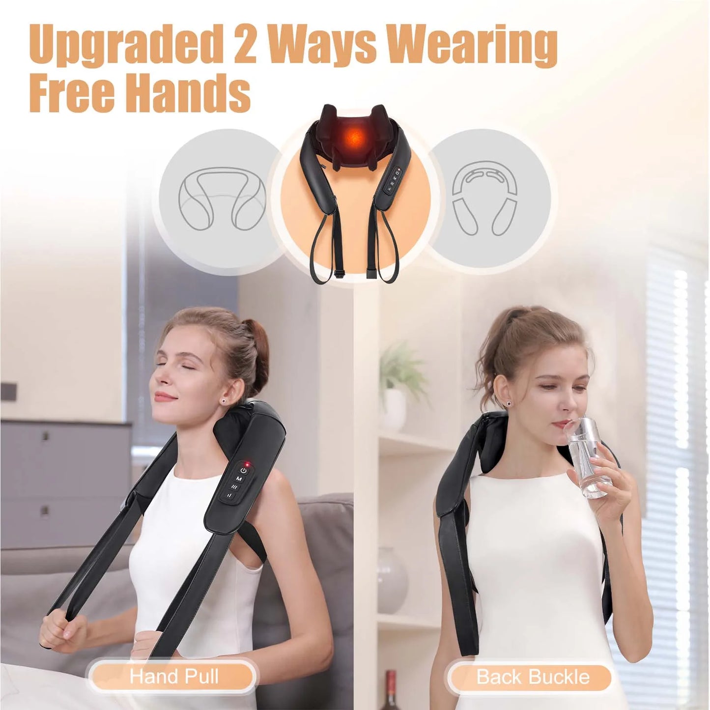 MASGRE Shiatsu Back Neck Massager With Heat 3D Kneading Pillow