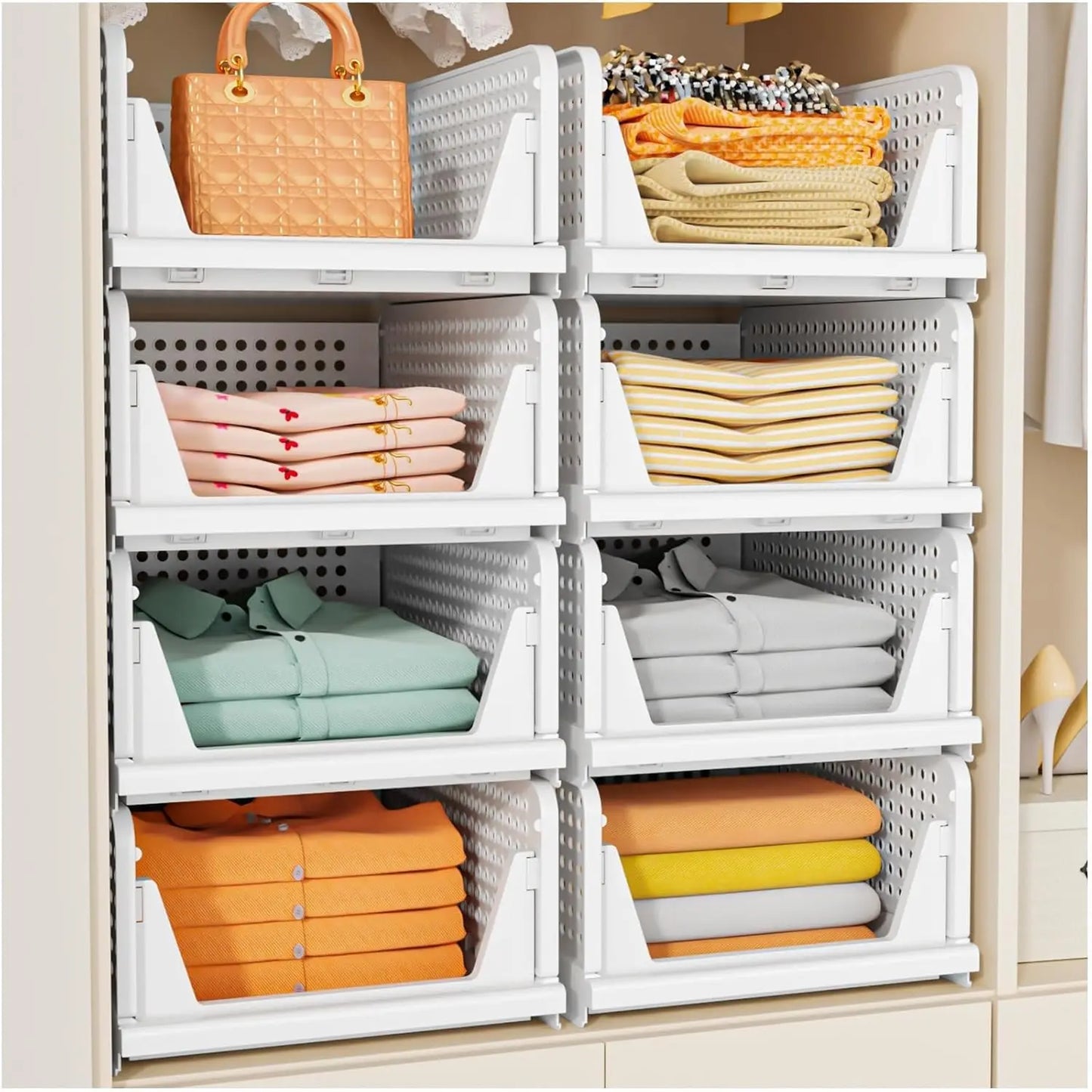 Stackable Closet Storage Basket 5 Pack Multifunctional Foldable Organizer