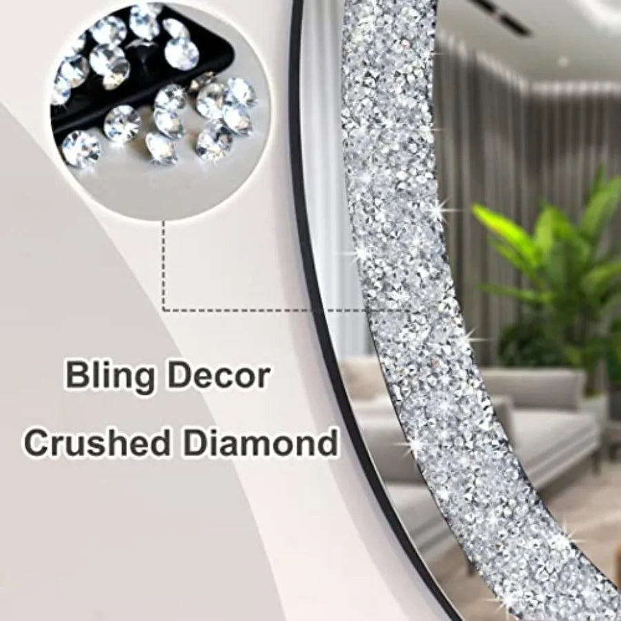 Crushed Crystal Oval Glam Bling Silver Wall Mirror Decoration
